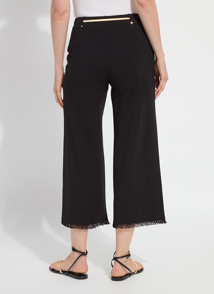 Black Wide Leg Crop Fringe Belted Pant