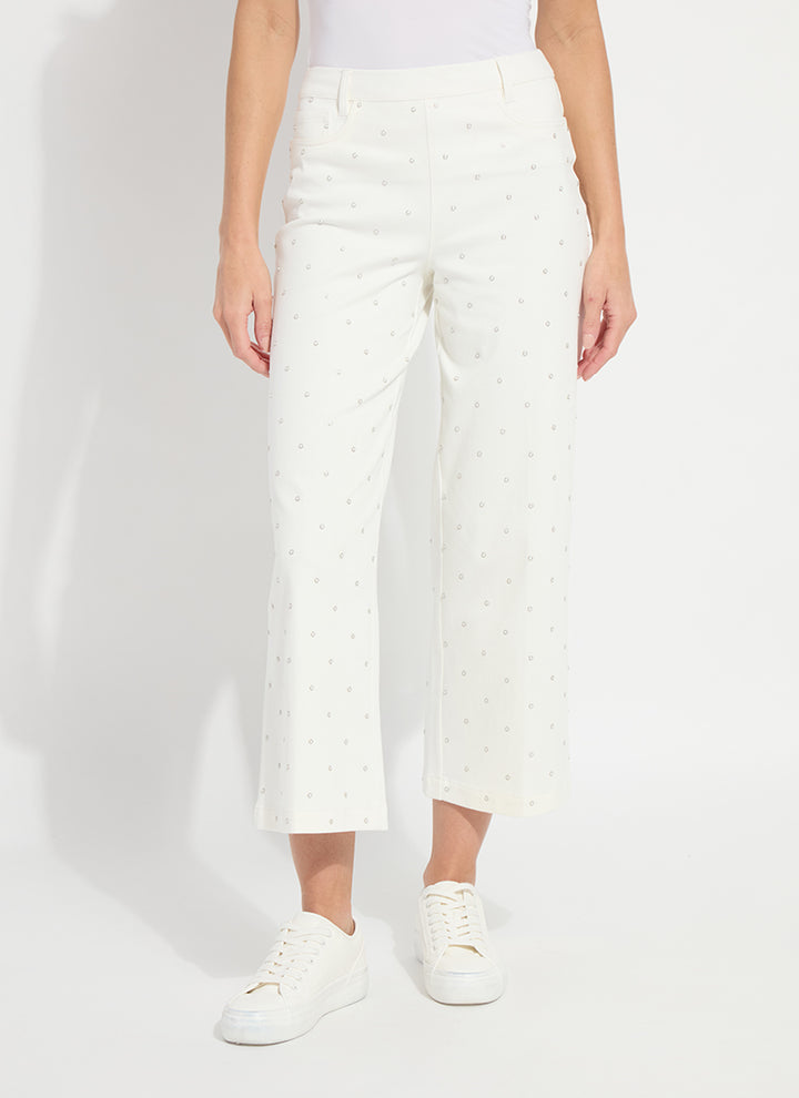 Ecru Pearl Embellished Cropped Denim