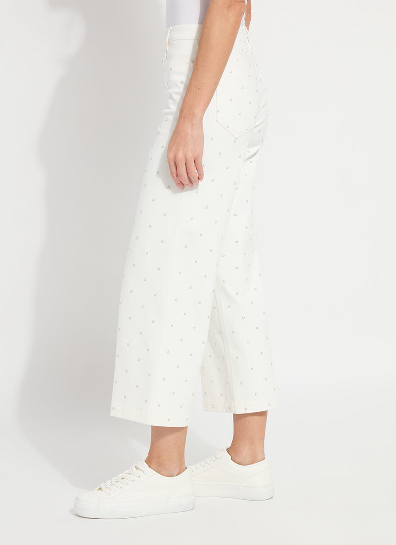 Ecru Pearl Embellished Cropped Denim