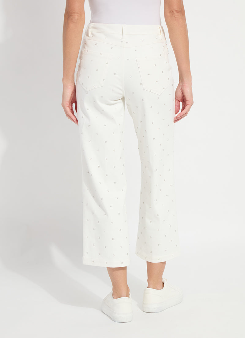 Ecru Pearl Embellished Cropped Denim