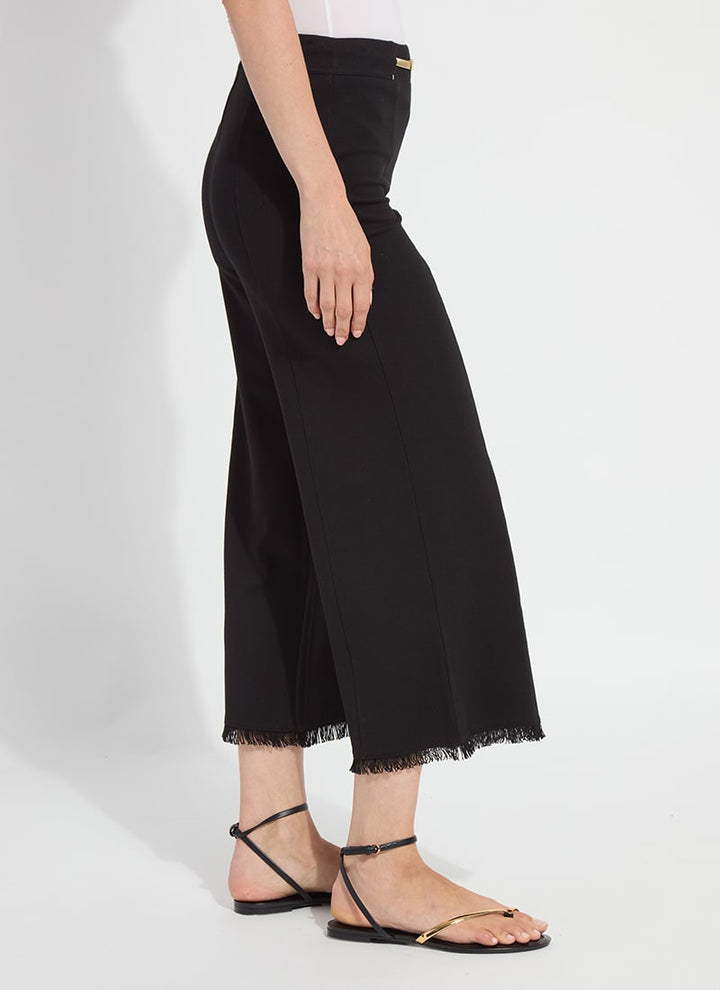 Black Wide Leg Crop Fringe Belted Pant