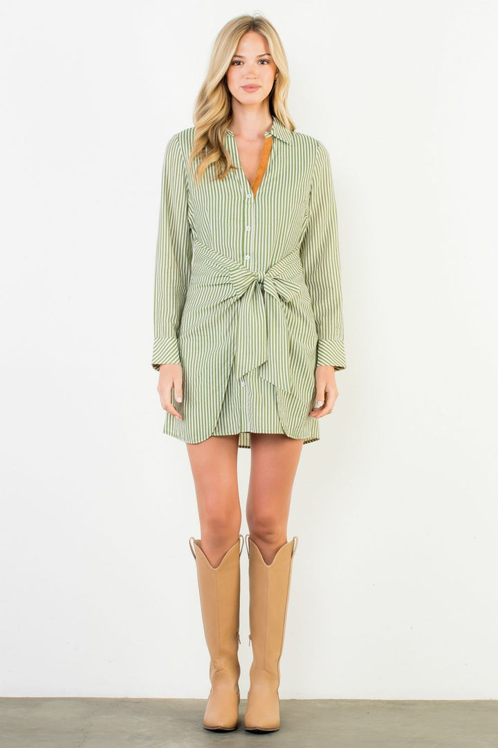 Tie-Front Striped Shirt Dress