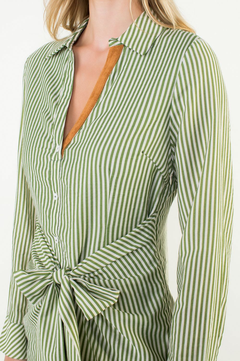 Tie-Front Striped Shirt Dress