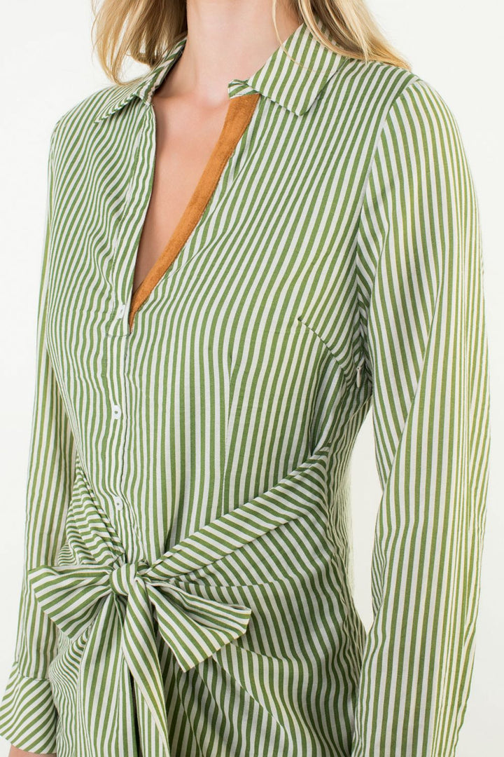 Tie-Front Striped Shirt Dress
