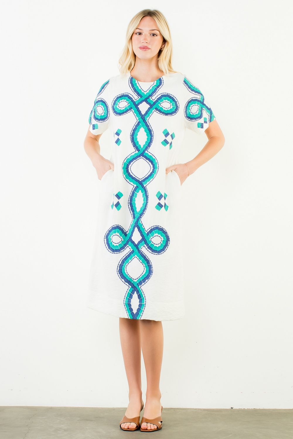 Cream Embroidered Midi Dress