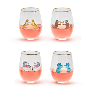 Animal Party Stemless Wine Glasses